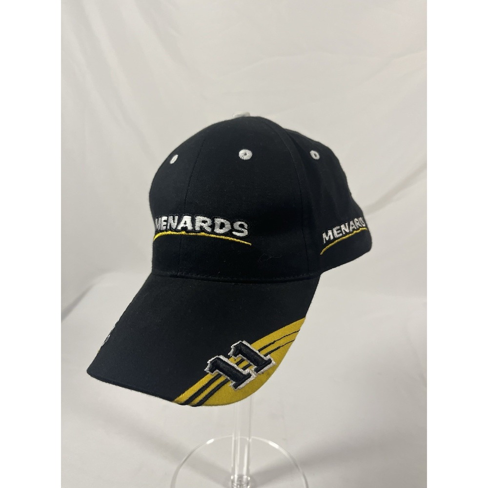 Vtg Menards Racing NASCAR Hat Cap Mens Strapback Black Yellow #11 Paul Menard